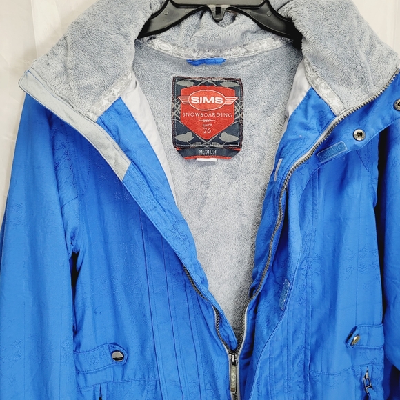 * Sims snowboarding medium jacket blue snowflake print zippers hidden pockets - Picture 7 of 13